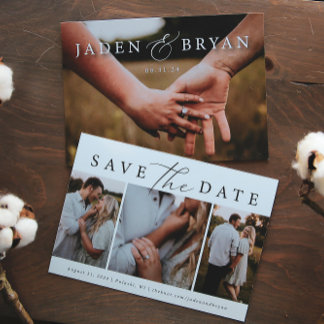Save The Date Photo Trio moderne Enregistrer la date double face