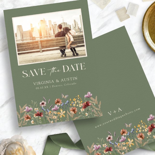 Save The Date Photo verte Boho Enregistrer la date (Green Photo Boho Save The Date
)