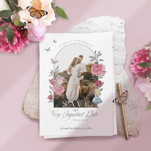 Save The Date Photo vintage d'Alice au pays des merveilles, date