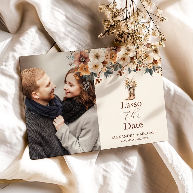 Save The Date Photo Western Boots Floral Terracotta Mariage (Créateur téléchargé)