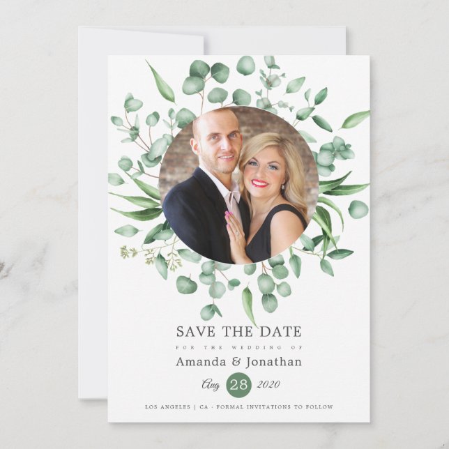 Save The Date Photographie de mariage à la verdure d'eucalyptus (Devant)