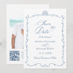 Save The Date Photographie de Mariage couleur bleu couleur orné