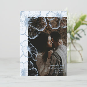 Save The Date Photographie florale bleu foncé moderne Mariage él