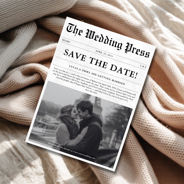 Save The Date Photographie Mariage du journal classique noir et  (Créateur téléchargé)