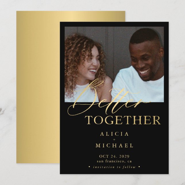 Save The Date Photographie moderne faux or script simple mariage (Devant / Derrière)