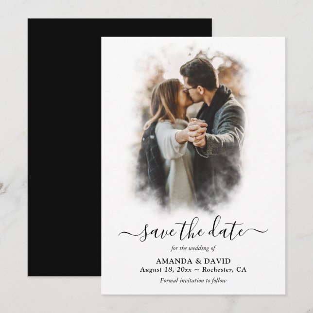 Save The Date Photographie moderne Mariage noir et blanc Enregis (Devant / Derrière)
