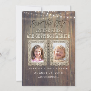 Save The Date Photos amusantes pour enfants   Bois rustique Enre