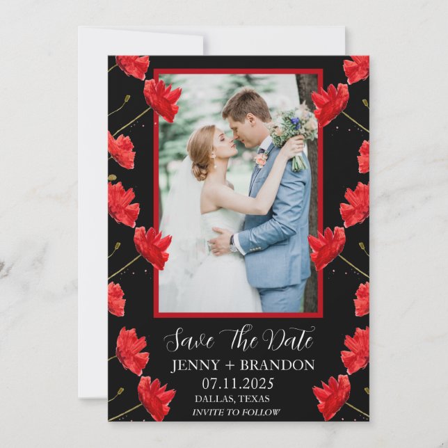 Save The Date Photos de l'aquarelle Elégant Rouge Floral Photo (Devant)
