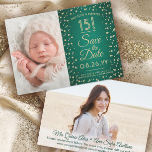 Save The Date Photos de Quinceañera Parties scintillant verte et