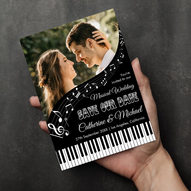 Save The Date Piano Music Black & White Photo QR Code Mariage (Créateur téléchargé)