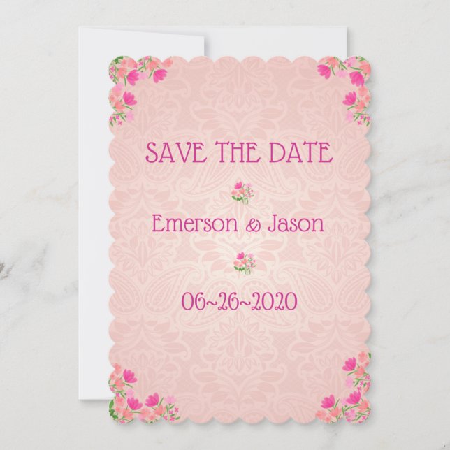Save The Date Pinceau rose et Pêche (Devant)