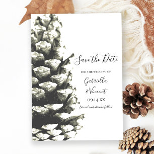 Save The Date Pine Cone sur White Woods Wedding Enregistrer la d