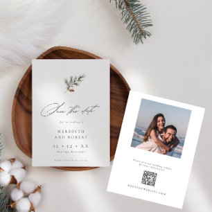 Save The Date Pine minimaliste Hiver QR Photo Mariage