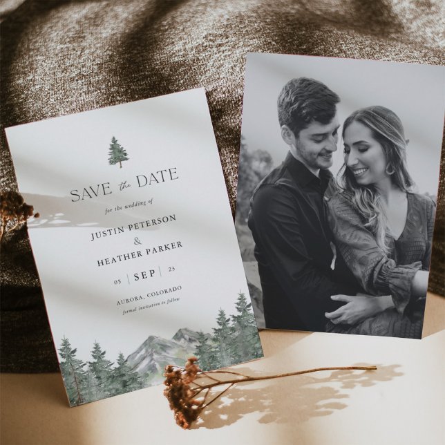 Save The Date Pine Tree Mountain Photo Mariage Enregistrer Les D (Créateur téléchargé)