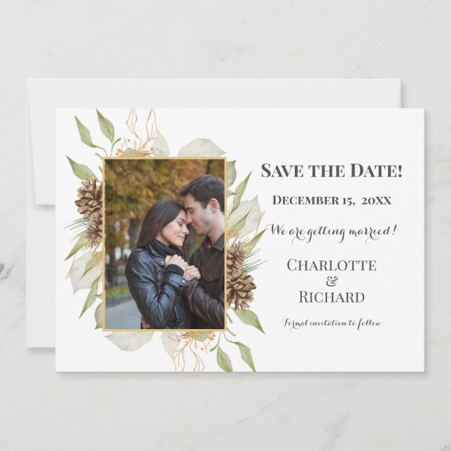 Save The Date Pinecones rustiques photo horizontale (Devant)