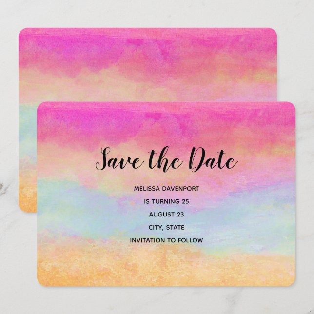 Save The Date Pink Blue Jaune arc-en-ciel Abstraites rayures Ann (Devant / Derrière)