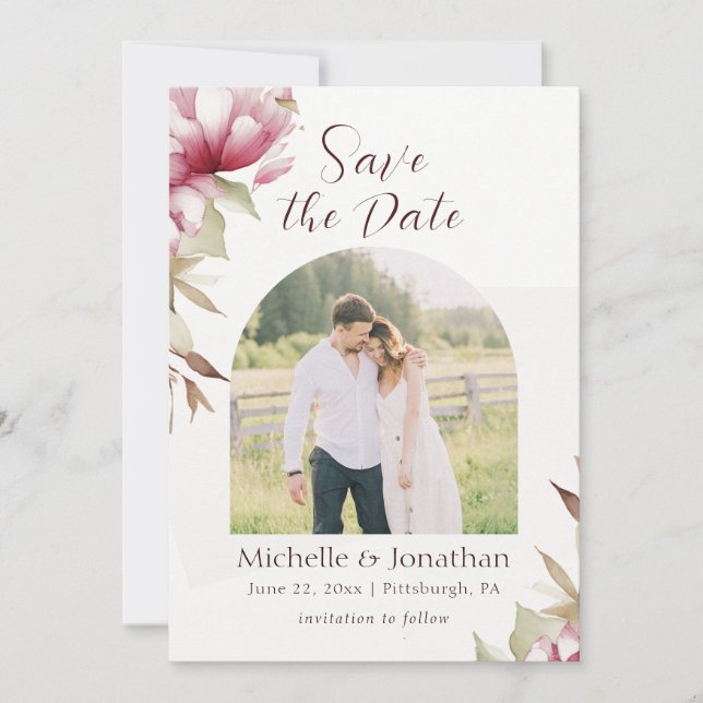 Save The Date Pink Blush Floral Photographie Bible Verse Mariage (Devant)