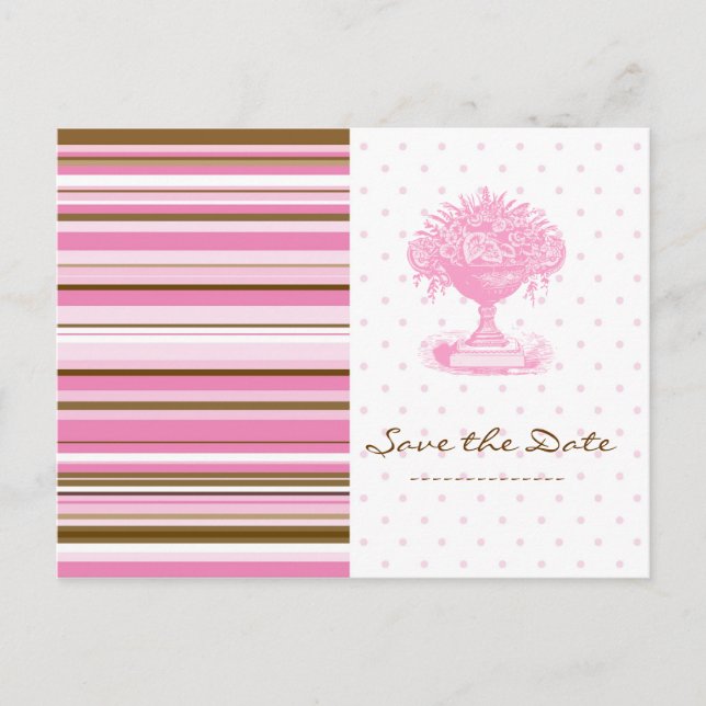 SAVE THE DATE, Pink & Brown Chic Postkarte (Vorderseite)