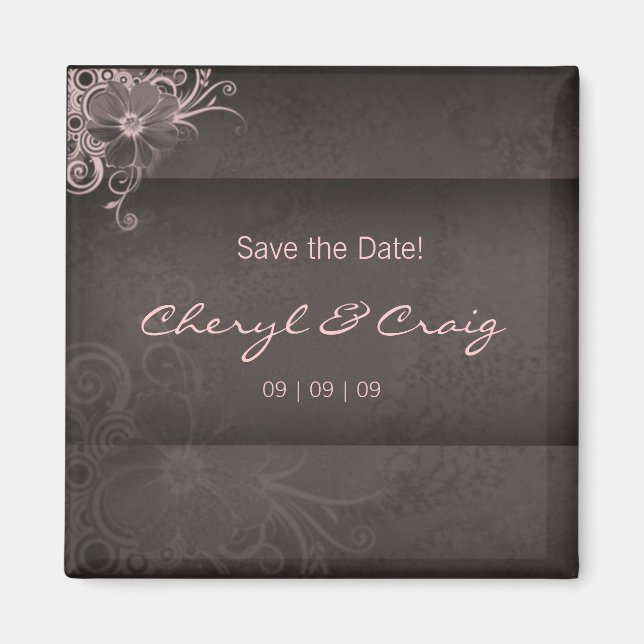 Save the Date Pink Brown Floral Kühlschrankmagnet (Vorne)