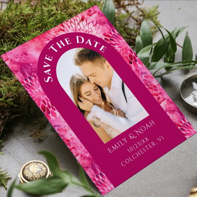 Save the Date Pink Dahlia Wasserfarben Magnet (Von Creator hochgeladen)