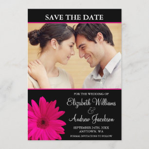 Save The Date Pink Daisy Black Photo Enregistrer la date