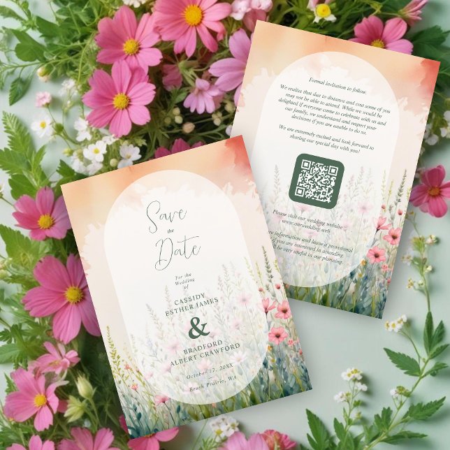 Save The Date Pink Delicate Romantic Wildflowers Field Wedding (Pink Delicate Romantic Wildflowers Field Wedding Save the Dates Cards.)