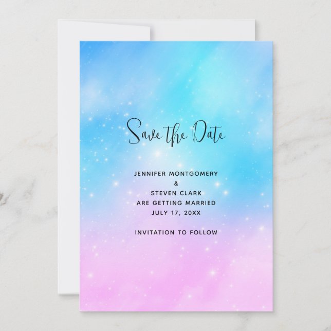 Save The Date Pink et Blue Pastel Gradient Sky Mariage (Devant)