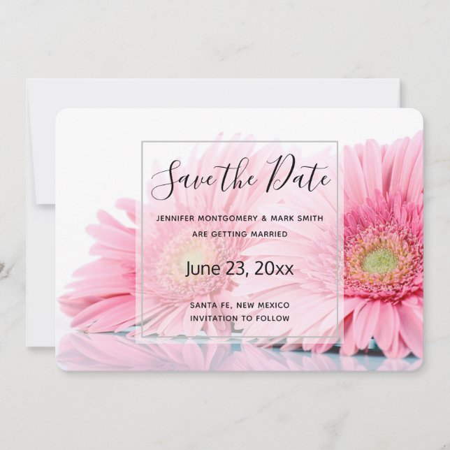 Save The Date Pink Gerbera Daisies Elegant Photo (Devant)