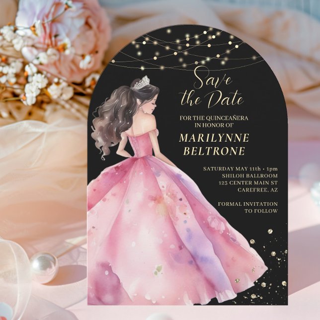 Save the Date Pink Gold Princess Quinceañera Einladung (Von Creator hochgeladen)