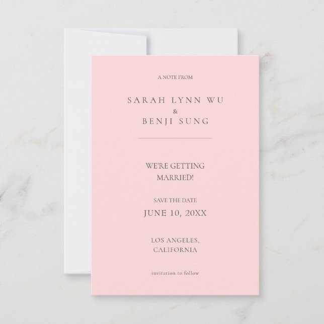 Save The Date Pink & Grey Minimaliste Moderne 2 V2 Enregistrer L (Devant)
