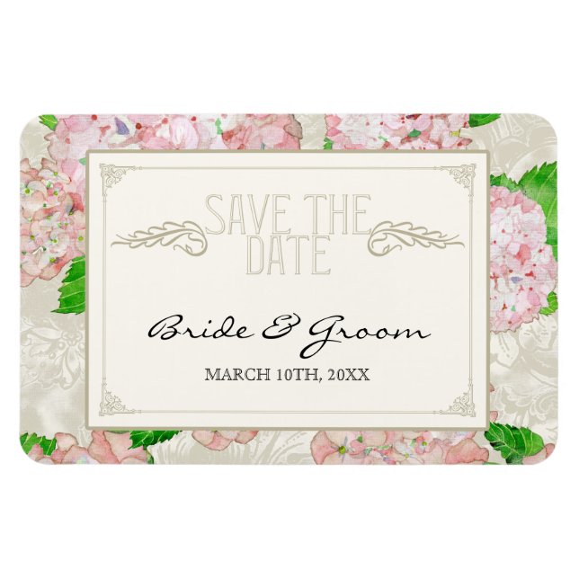 Save the Date, Pink Hydrangea Spitzen, formale For Magnet (Horizontal)