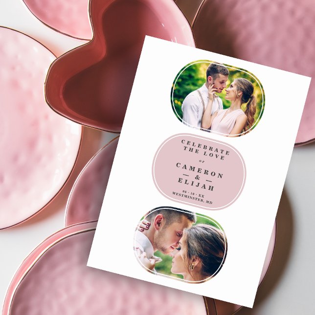 Save The Date Pink Modern Fancy Oval Wedding 2 Multi Photos (Créateur téléchargé)