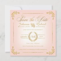 Save the Date, Pink n Gold Laurel Leaf Typografie