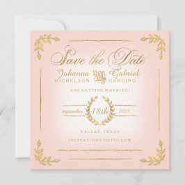 Save the Date, Pink n Gold Laurel Leaf Typografie Date
