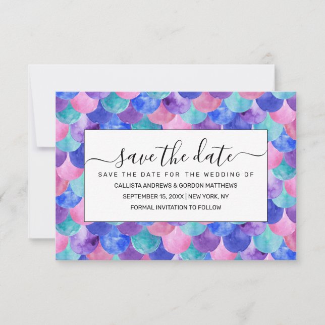 Save The Date Pink Purple Blue Aquarelle Turquoise Étales de sir (Devant)