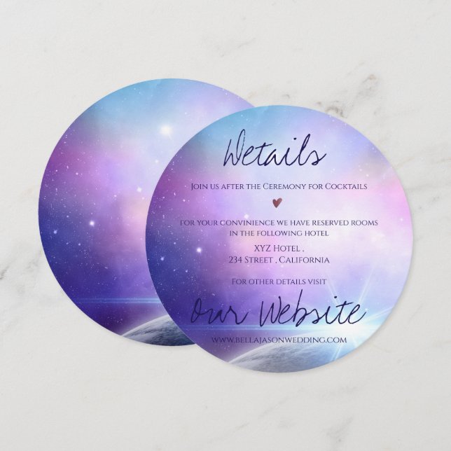 Save The Date Pink Purple Under The Stars Starry Détails Mariage (Devant / Derrière)