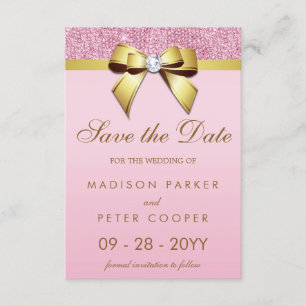 Save The Date Pink Sequins Gold Bow Enregistrer Le Mariage Date