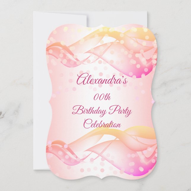 Save The Date Pink Swirls Gold Lights Anniversaire Fête Invitati (Devant)