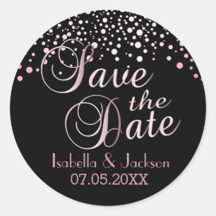 Save The Date Pink Tourmaline Dots Personalisi Runder Aufkleber