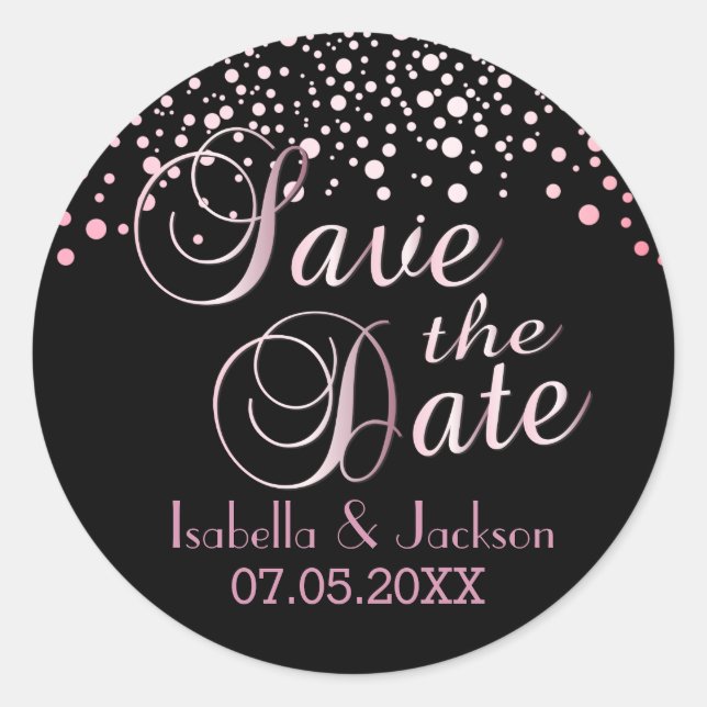 Save The Date | Pink Tourmaline Dots | Personalisi Runder Aufkleber (Vorderseite)