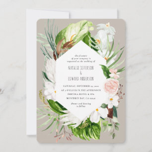 Save The Date Pink, turquoise + orchidée tropicale à fleurs invi