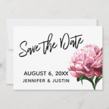 Save the Date, Pink Watercolor Peony Blume