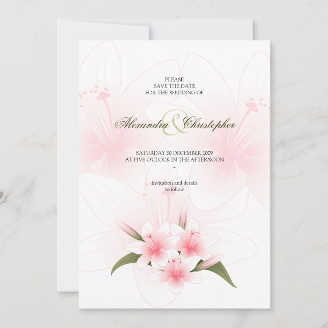 Save The Date Pink & White Lys Mariage Enregistrer La Date Annon (Devant)