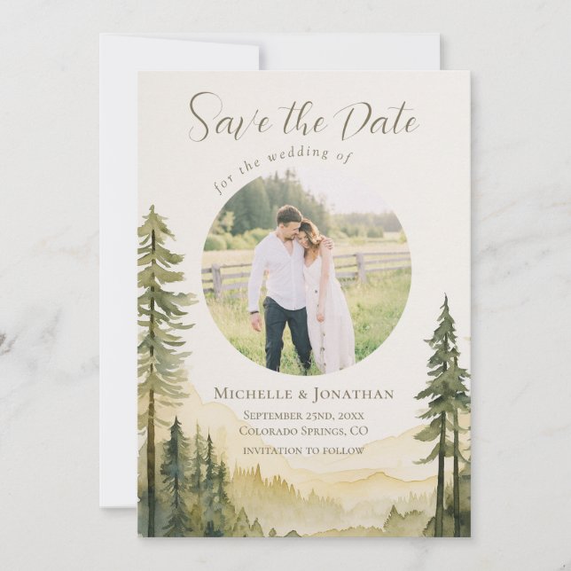 Save The Date Pins de forêt photo Mariage chrétien (Devant)