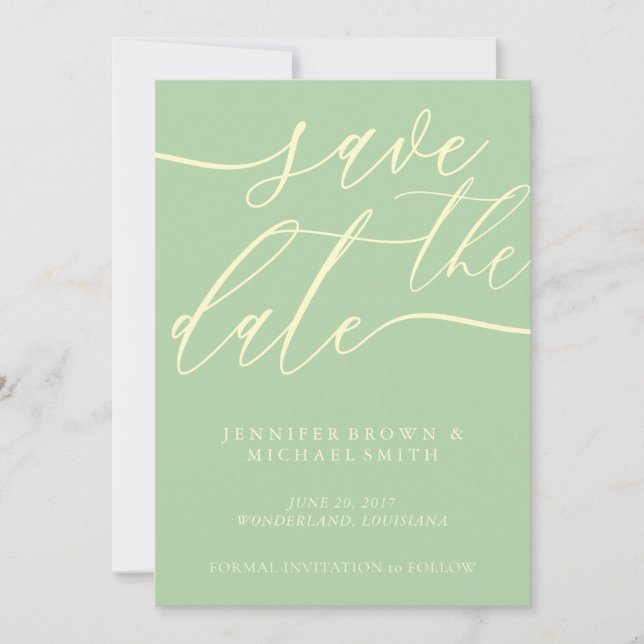 Save The Date Pistachio & Cream Wedding Custom Photo Calligraphy (Devant)