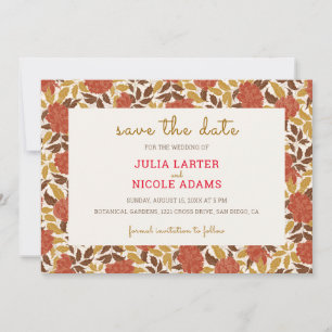 Save The Date Pivoines Fleurs Orange Poussiéreuses Mariage d'Aut