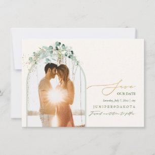 Save The Date PixDezines Aquarelle Eucalyptus Wreath Vert