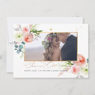 Save The Date PixDezines Bleu Pink Peonies Enregistrer La Date