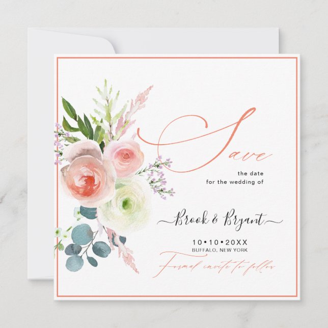 Save The Date PixDezines Bleu Pink Peonies Enregistrer La Date (Devant)
