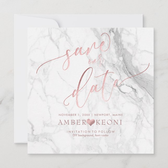 Save The Date PixDezines Enregistrer la date/Faux Rose Gold/Marb (Devant)